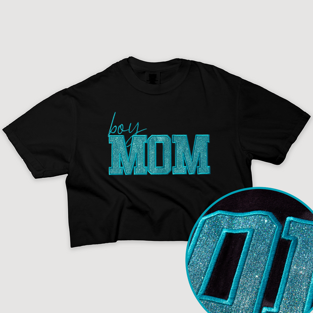 Mom Shirt Glitter - Boy Mom Cropped