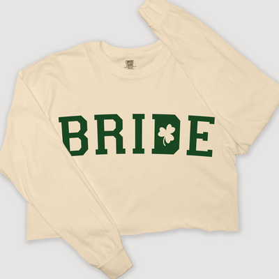 St. Patricks Day Long Sleeve T-Shirt Vintage Cropped - Bride Clover