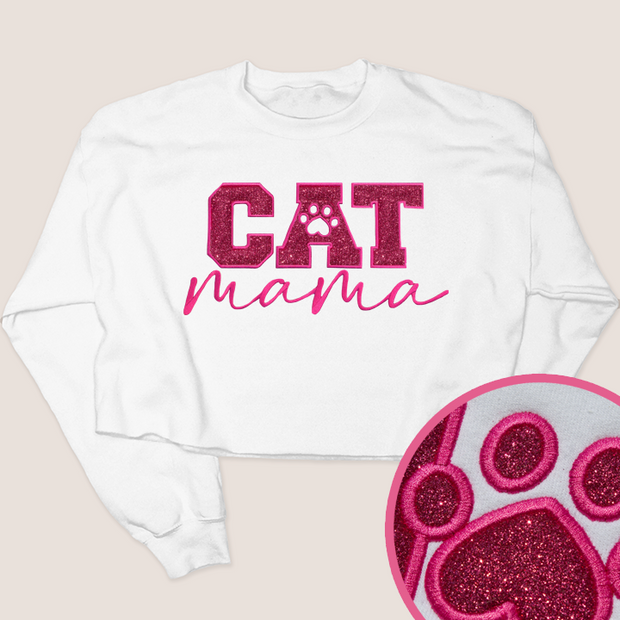 Cat Mama Shirt Glitter - Crewneck Cropped