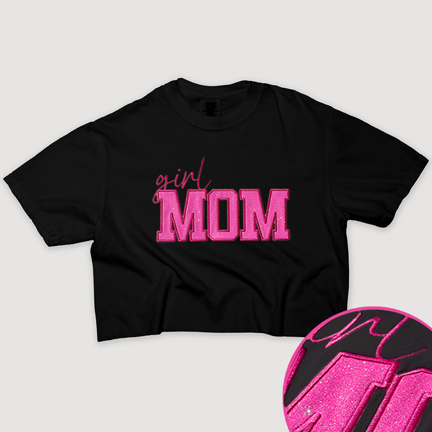 Mom Shirt Glitter - Girl Mom Cropped