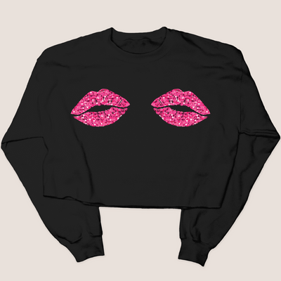 Glitter Lips Chest - Valentines Day - Cropped Sweatshirt