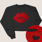 Valentine Kiss - Valentines Glitter - Cropped Sweatshirt