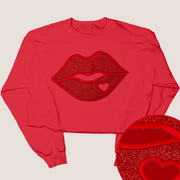 Valentine Kiss - Valentines Glitter - Cropped Sweatshirt