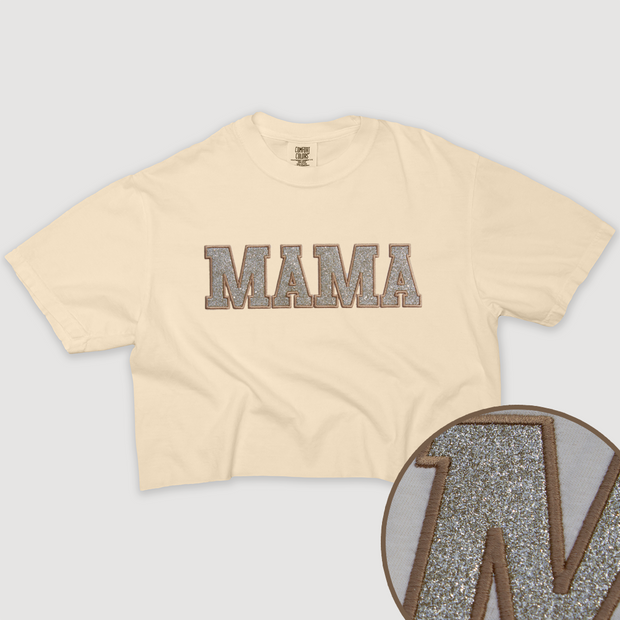 Mom Shirt Mama Glitter Cropped