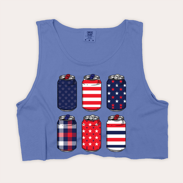 4th Of July Shirt Crop Tank Top - Beer Cans