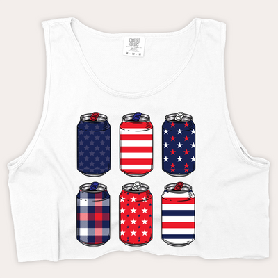 4th Of July Shirt Crop Tank Top - Beer Cans