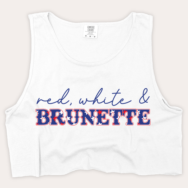 USA Patriotic -  Red, White, & Brunette Cropped Tank Top
