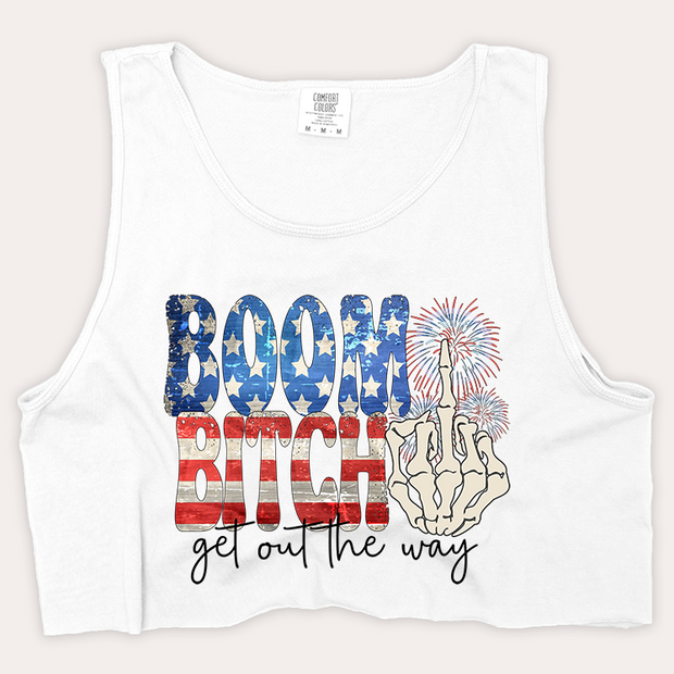 USA Patriotic -  Boom! Get Out The Way! Cropped Tank Top