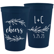 Wedding 157 - Cheers With Leaves - 16 oz Plastic Cups