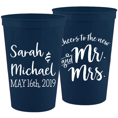 Wedding 030 - Cheers To The New Mr & And Mrs - 16 oz Plastic Cups