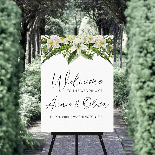 Wedding Welcome Sign - White Lillies