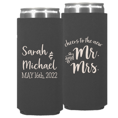 Wedding 030 - Cheers To The New Mr & And Mrs - Neoprene Slim Can