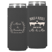 Wedding 064 - Hogs & Kisses With Leaves - Neoprene Slim Can