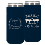 Wedding 064 - Hogs & Kisses With Leaves - Foam Slim Can
