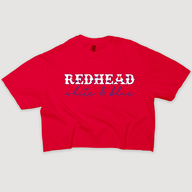 4th Of July Shirt Crop - Redhead, White & Blue