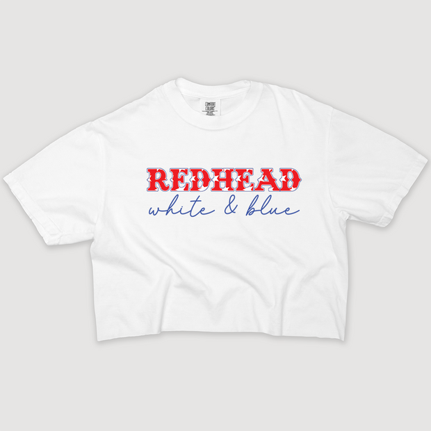 4th Of July Shirt Crop - Redhead, White & Blue