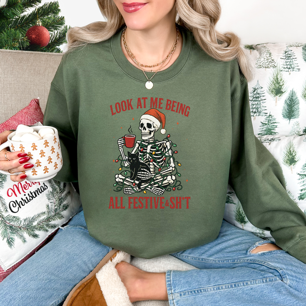 Skeleton Festive & Sh*t - Christmas Sweatshirt