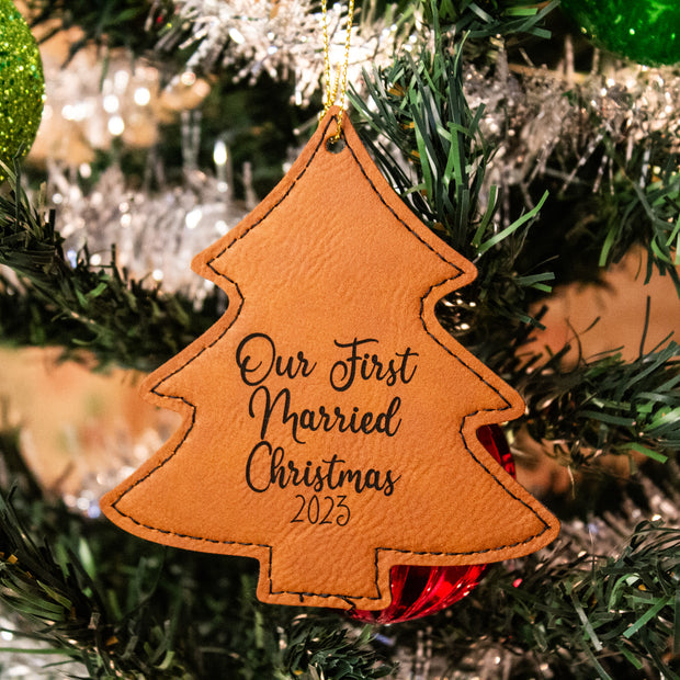 First Married Christmas - Laser Engraved - Leather Ornament