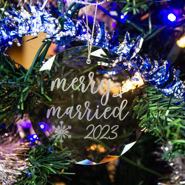 Merry & Married - Laser Engraved - Crystal Ornament