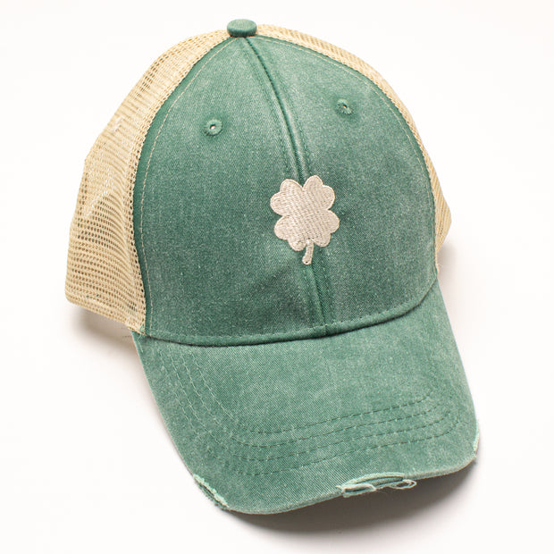 St. Patricks Day - Clover Distressed Hat