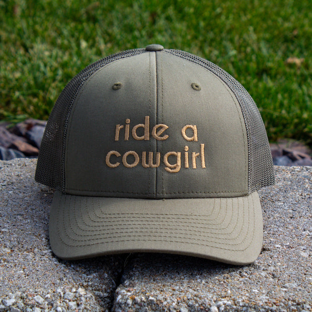 Ride a Cowgirl Hat - Low Profile Trucker Embroidered