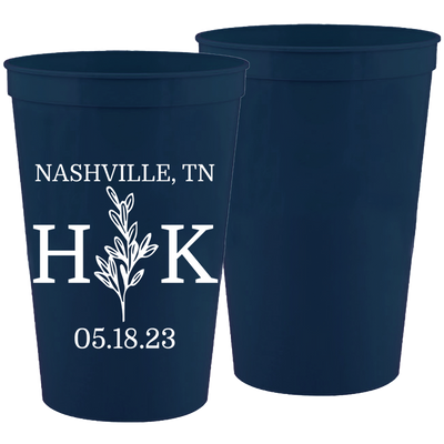 Wedding 108 - First Name Initial Leaf - 16 oz Plastic Cups