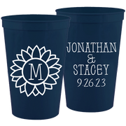 Wedding 145 - Flower With Last Name - 16 oz Plastic Cups