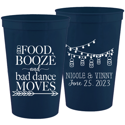Wedding 146 - Food Booze And Bad Dance Moves Mason Jar Lights - 16 oz Plastic Cups