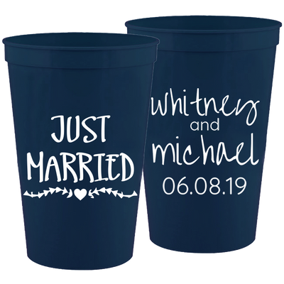 Wedding 047 - Just Married Names And Date - 16 oz Plastic Cups