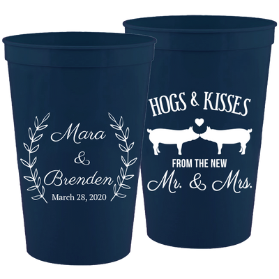 Wedding 064 - Hogs & Kisses With Leaves - 16 oz Plastic Cups