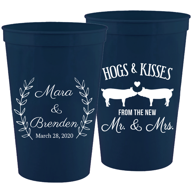 Wedding 064 - Hogs & Kisses With Leaves - 16 oz Plastic Cups