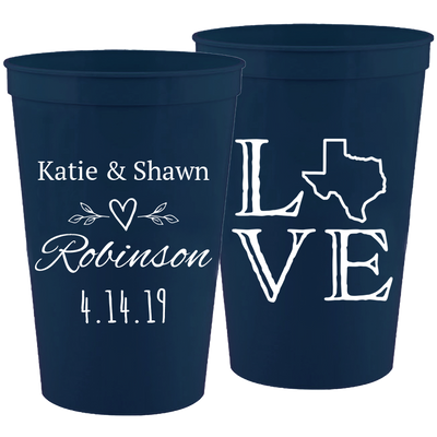 Wedding 094 - Love With Texas State Names - 16 oz Plastic Cups