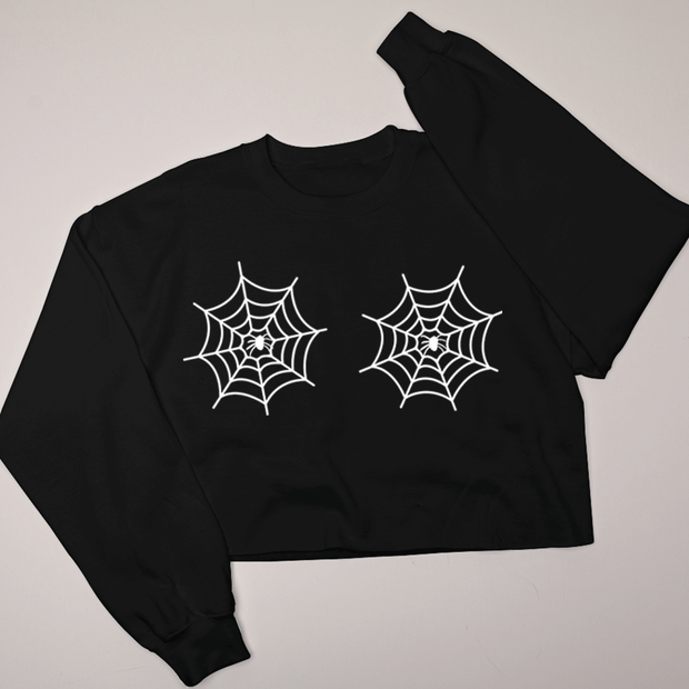 Spider Web Chest - Halloween - Cropped Crewneck Sweatshirt