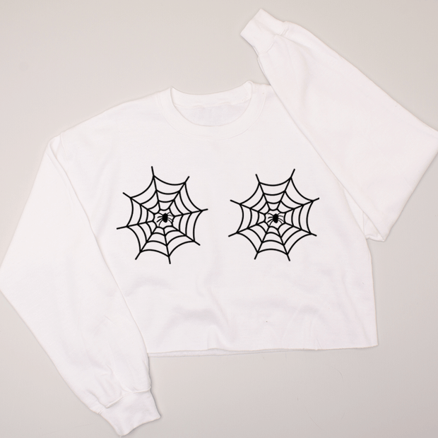 Spider Web Chest - Halloween - Cropped Crewneck Sweatshirt