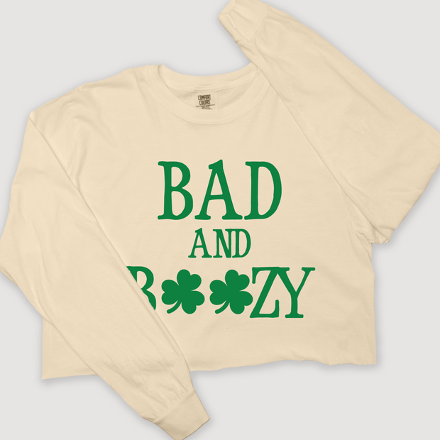 St. Patricks Day Long Sleeve T-Shirt Vintage Cropped - Bad & Boozy