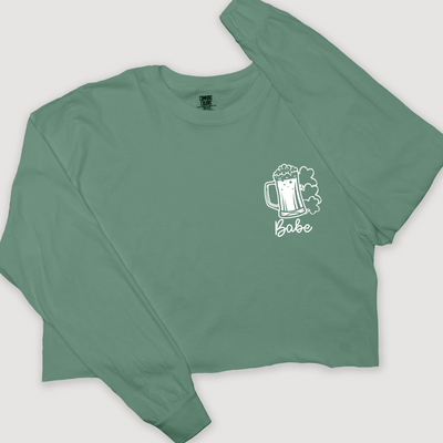 St. Patricks Day Long Sleeve T-Shirt Vintage Cropped - Beer Babe