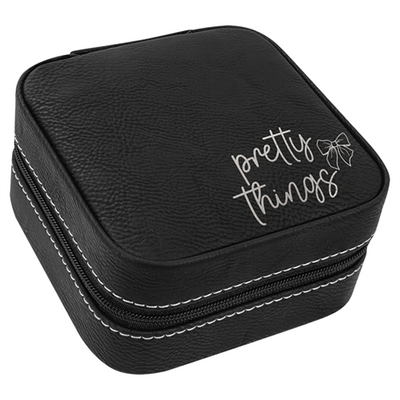 Pretty Things with Bow - Laser Engraved - 4x4 Leather Jewelry Box