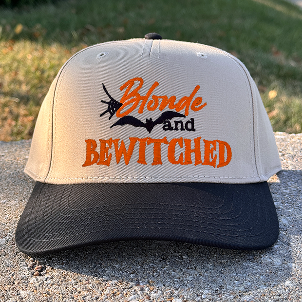Halloween Embroidered Canvas Trucker Hat - Blonde & Bewitched