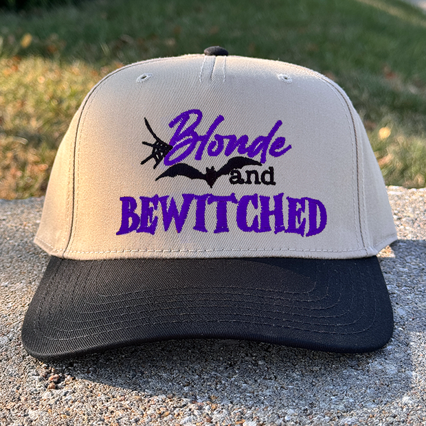 Halloween Embroidered Canvas Trucker Hat - Blonde & Bewitched