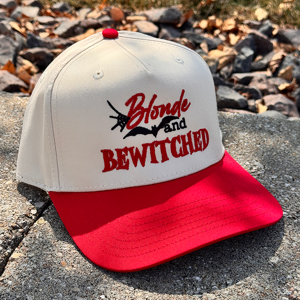 Halloween Embroidered Canvas Trucker Hat - Blonde & Bewitched