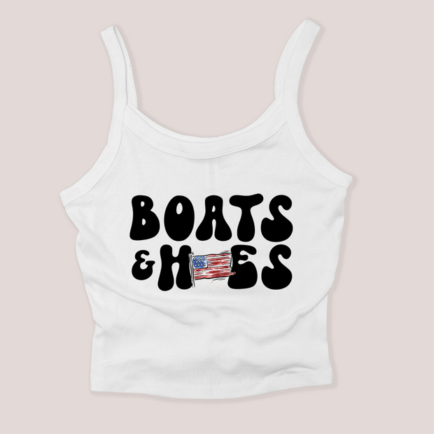 4th of July Shirt Micro Rib Tanktop - Boats & Hoes