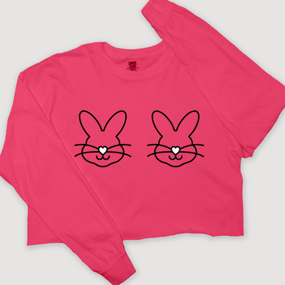 Bunny Easter Shirt Long Sleeve Cropped - Boob Design