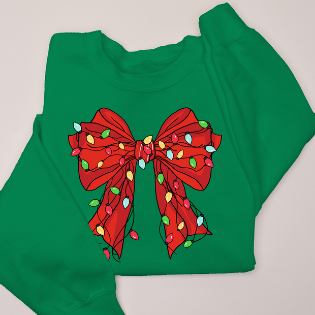 Christmas Sweatshirt - Coquette Bow Xmas Lights