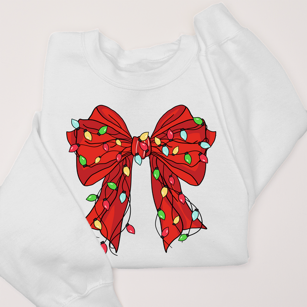 Christmas Sweatshirt - Coquette Bow Xmas Lights