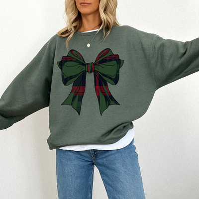 Christmas Sweatshirt - Traditional Christmas Plaid Bow
