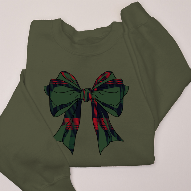 Christmas Sweatshirt - Traditional Christmas Plaid Bow