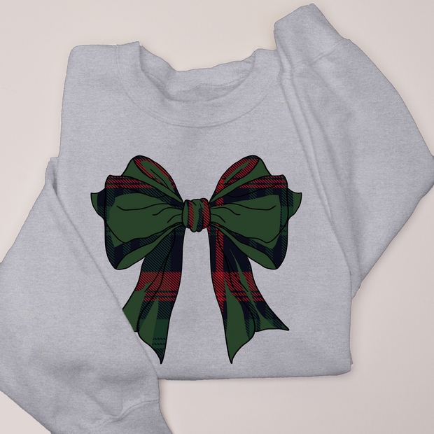 Christmas Sweatshirt - Traditional Christmas Plaid Bow