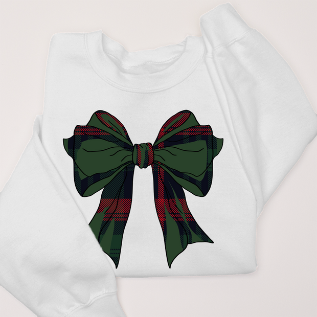 Christmas Sweatshirt - Traditional Christmas Plaid Bow
