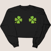 St. Patricks Day Sweatshirt Cropped - Clover Boobs