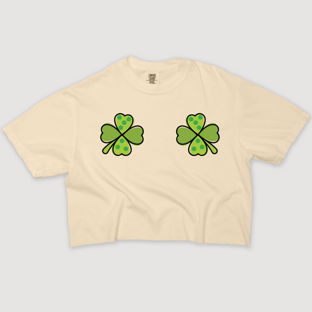 St. Patricks Day T-Shirt Vintage Cropped - Clover Boobs
